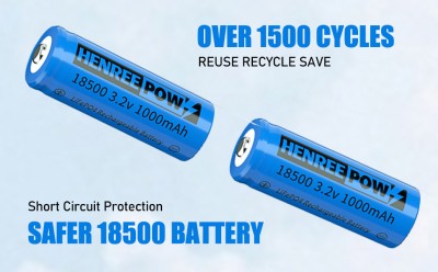 Henreepow 18500 Genopladeligt batteri, 3,2V LifePO4 Lithium Phosphate Battery 1000mAh til Outdoor Ga
