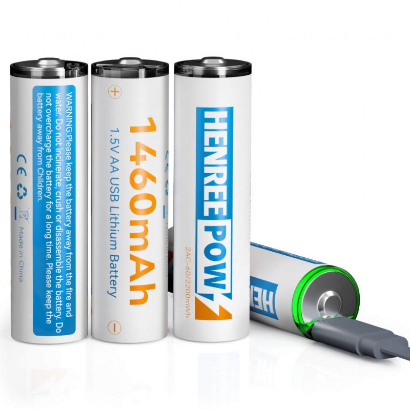 Henreepow Type-C Genopladelig AA 2200 Lithium-batterier